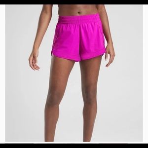 Athleta fuchsia mesh racer run shorts, size medium